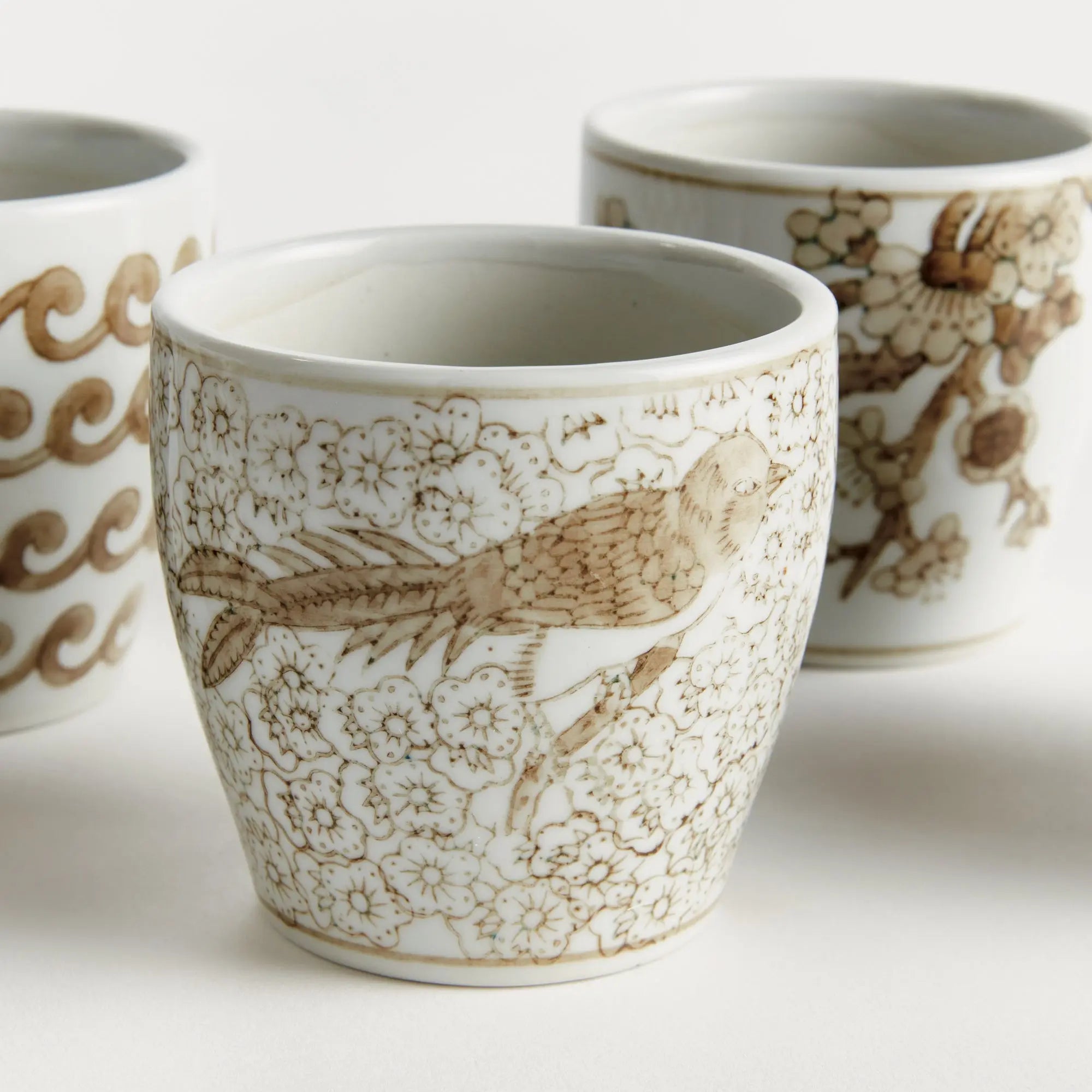Province Mini Flower Pots – Set of 6 Taupe & White Chinoiserie Ceramic Pots - Villa Decor & Design
