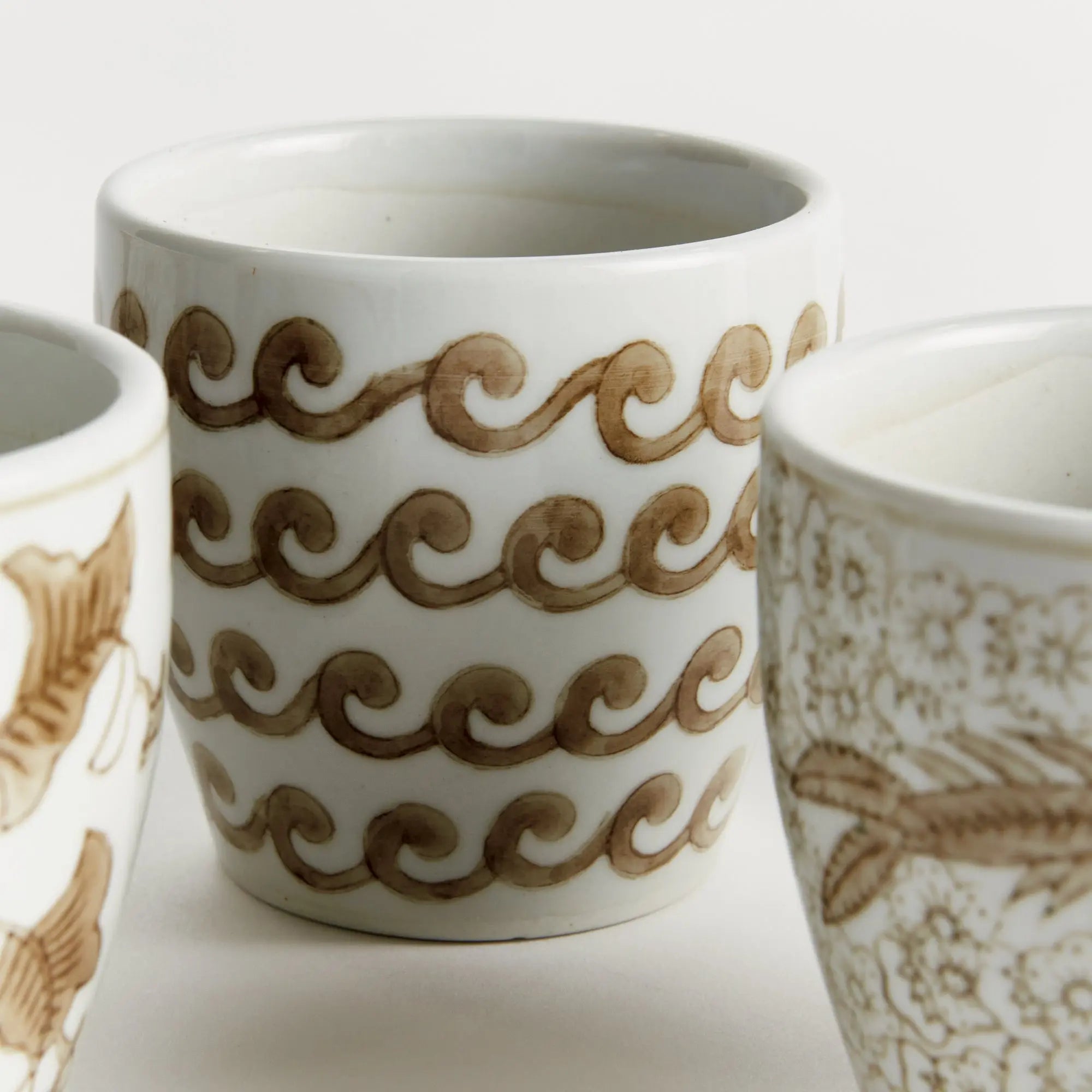 Province Mini Flower Pots – Set of 6 Taupe & White Chinoiserie Ceramic Pots - Villa Decor & Design