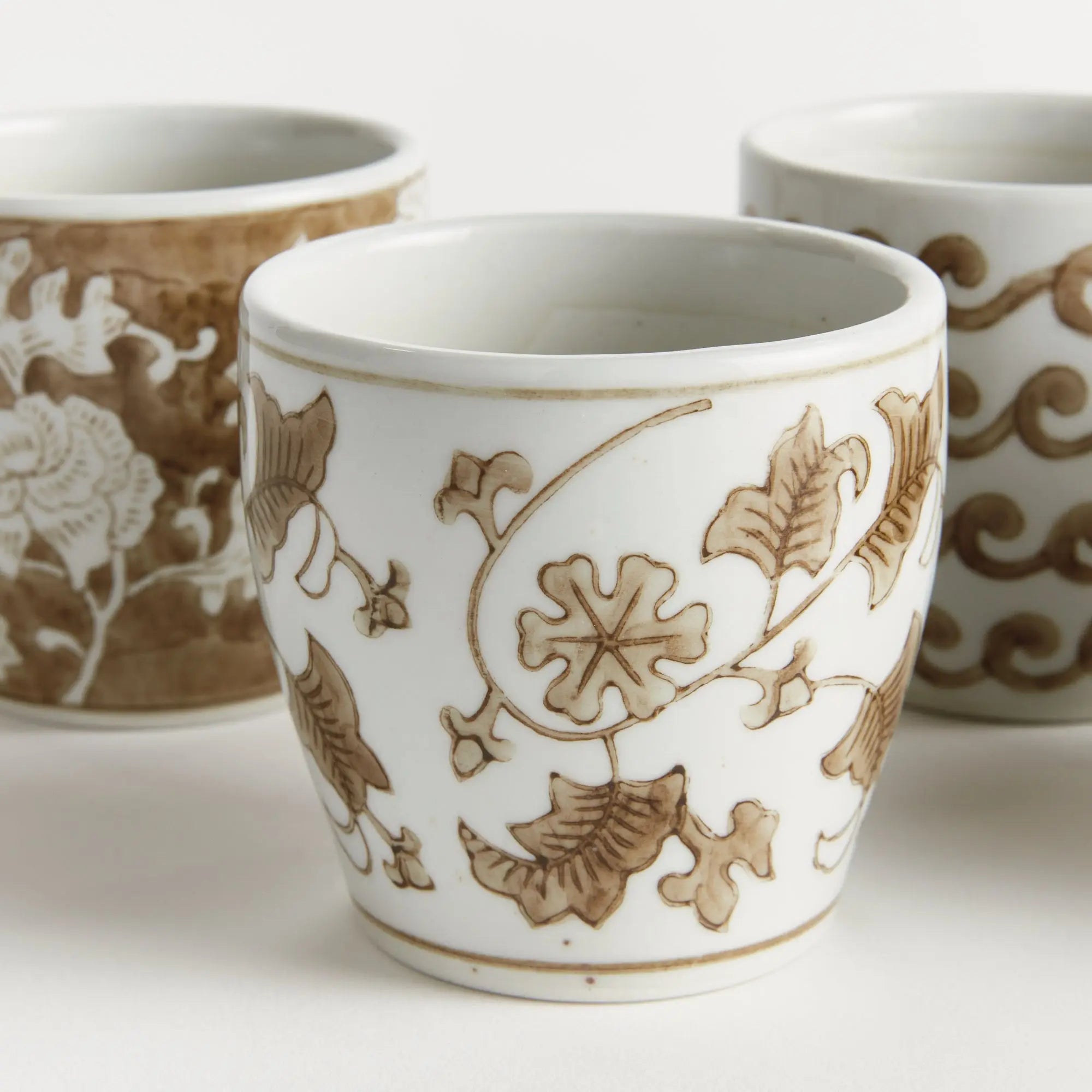 Province Mini Flower Pots – Set of 6 Taupe & White Chinoiserie Ceramic Pots - Villa Decor & Design