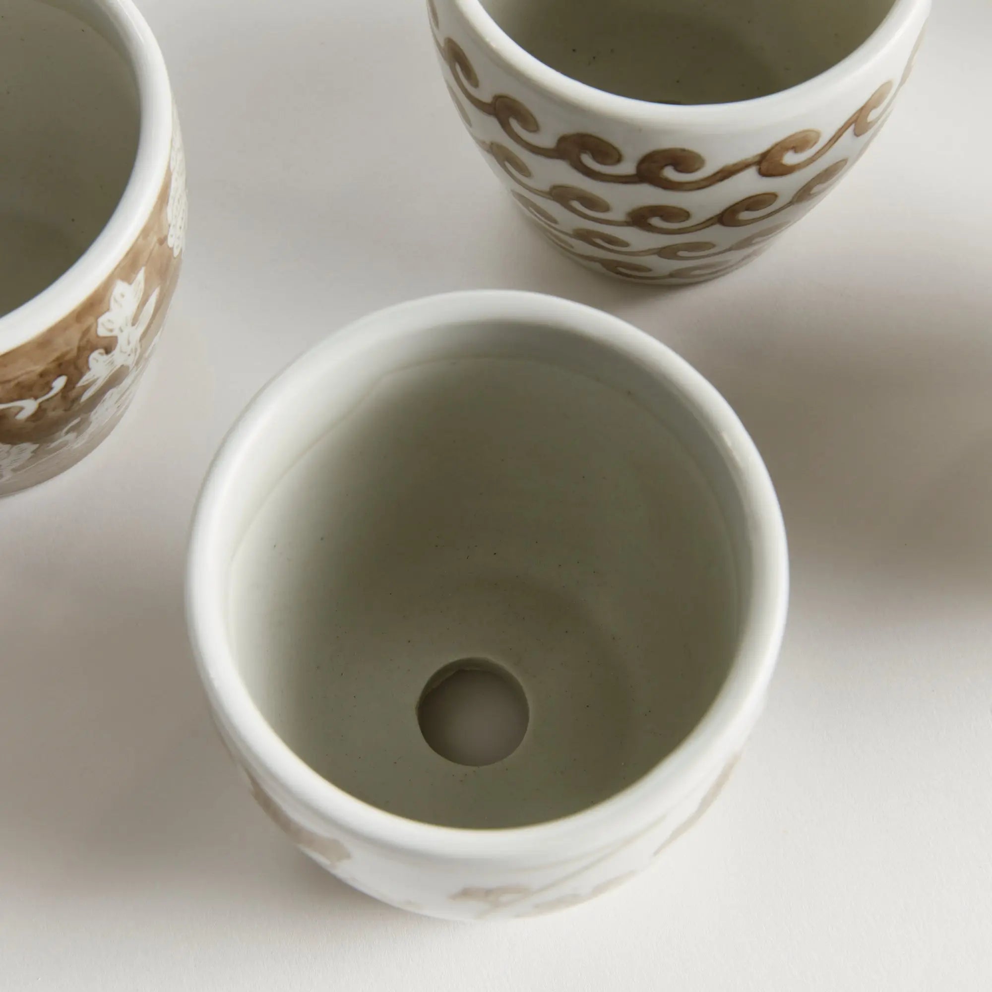 Province Mini Flower Pots – Set of 6 Taupe & White Chinoiserie Ceramic Pots - Villa Decor & Design