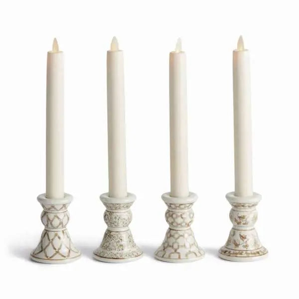 Province Mini Taper Holders - Set of 4 Taupe & White Ceramic Holders - Villa Decor & Design