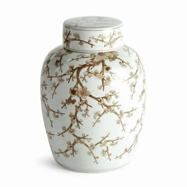 Province Empress Ginger Jar - 15" Taupe & White Ceramic - Villa Decor & Design