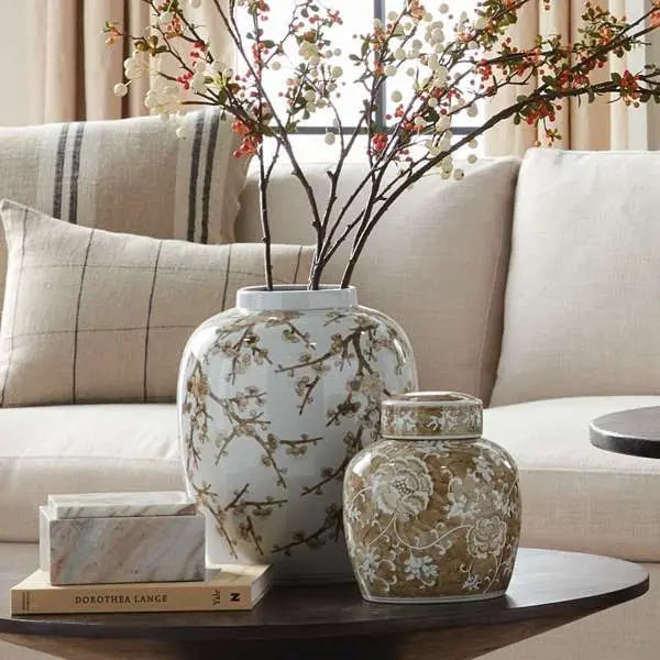 Province Empress Ginger Jar - 15" Taupe & White Ceramic - Villa Decor & Design