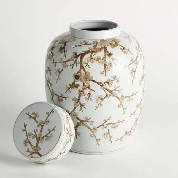 Province Empress Ginger Jar - 15" Taupe & White Ceramic - Villa Decor & Design