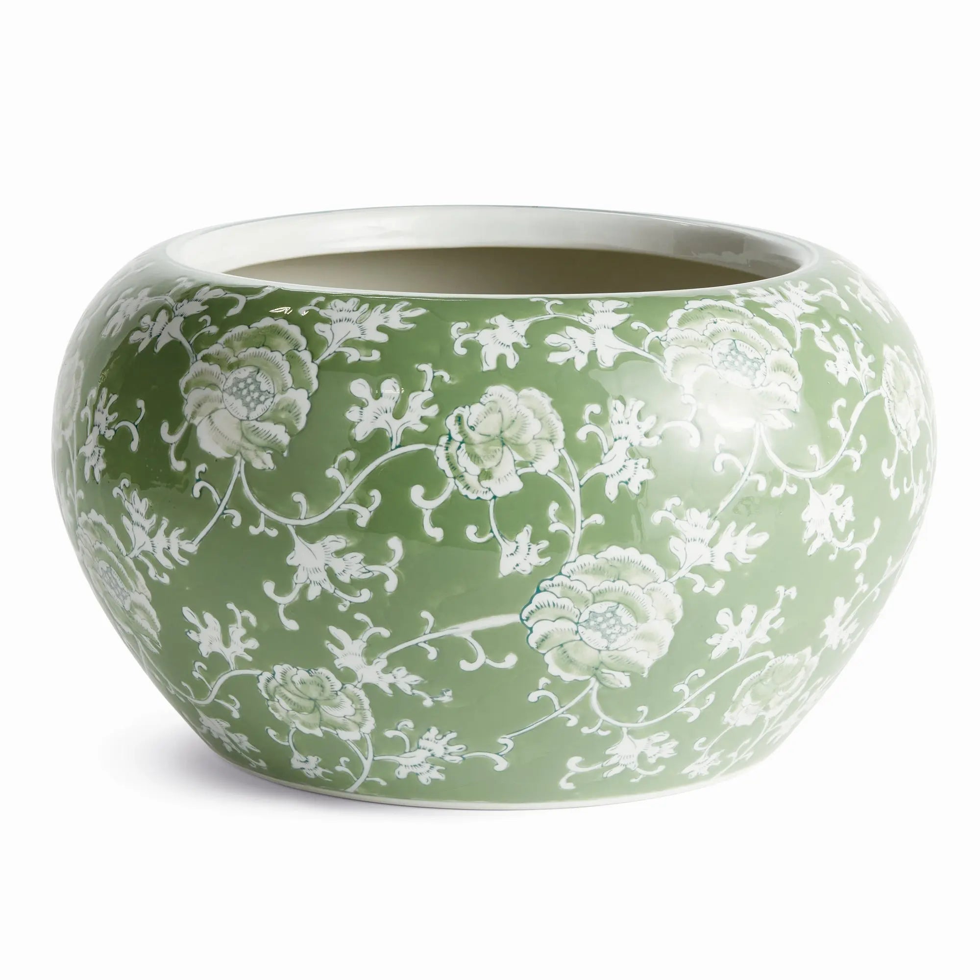 Imperial Lotus Planter - green and white chinoiserie ceramic planter with lotus motif, available in small and large sizes