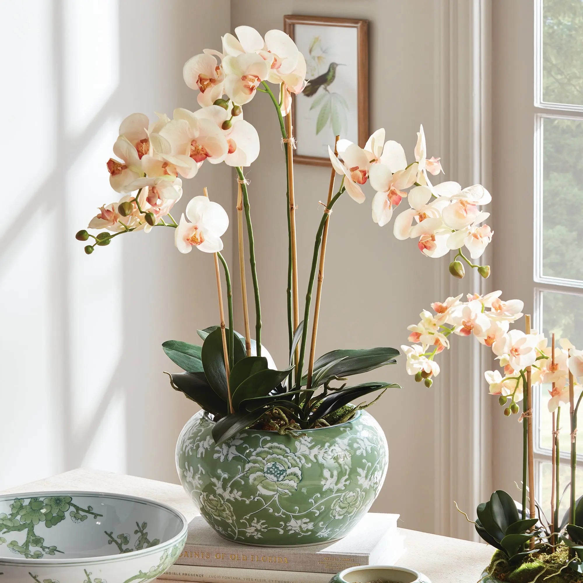 Imperial Lotus Planter - green and white chinoiserie ceramic planter with lotus motif, available in small and large sizes