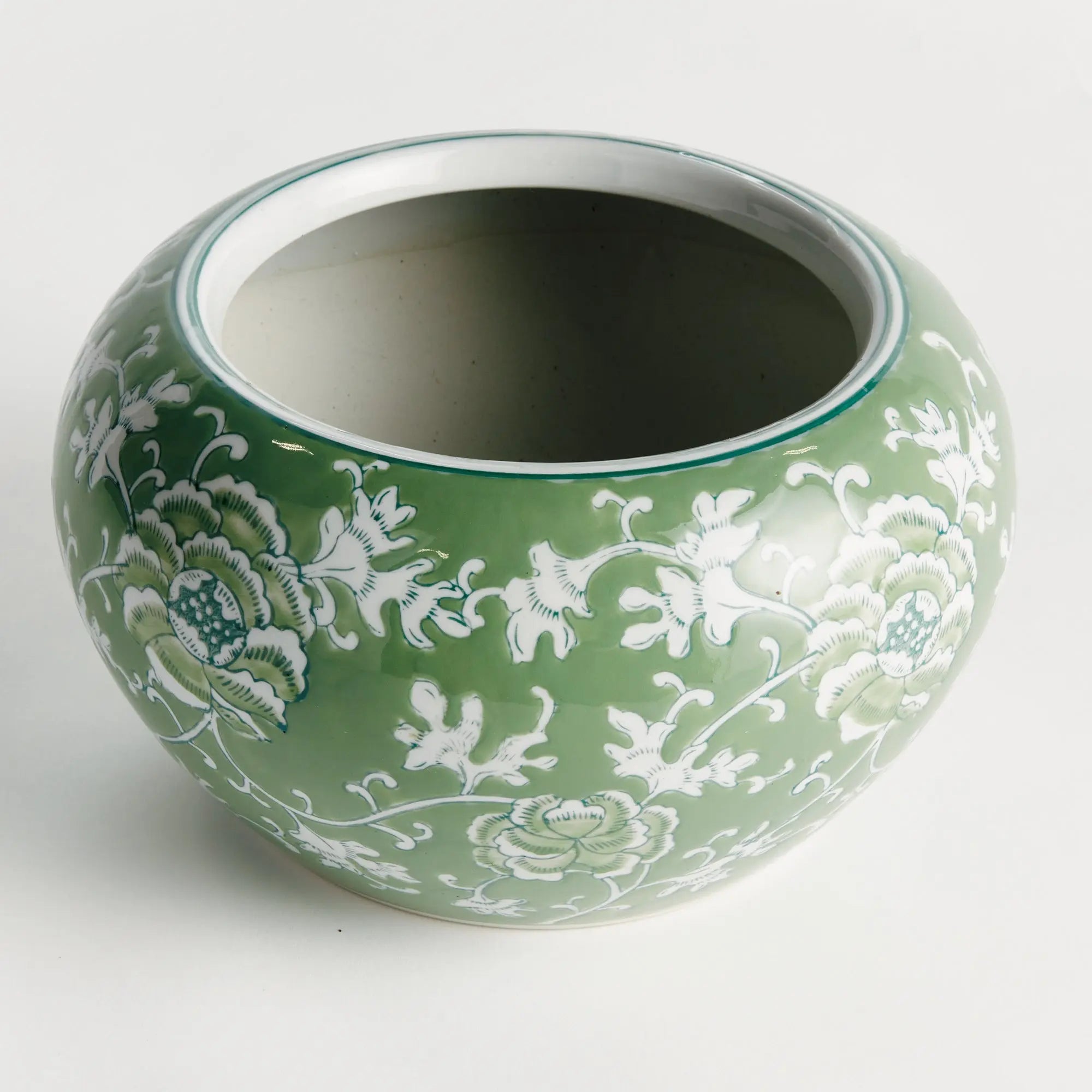 Imperial Lotus Planter - green and white chinoiserie ceramic planter with lotus motif, available in small and large sizes
