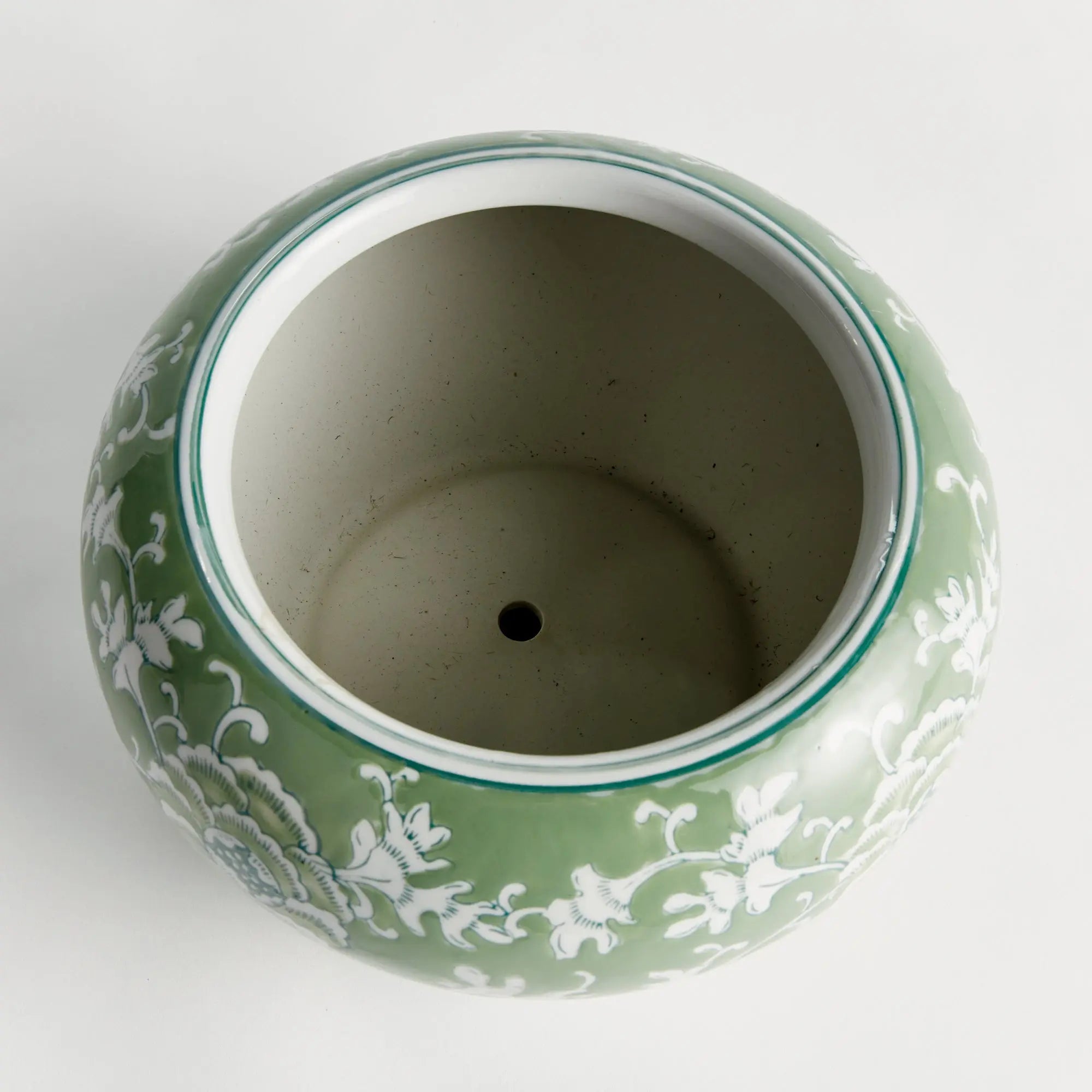 Imperial Lotus Planter - green and white chinoiserie ceramic planter with lotus motif, available in small and large sizes