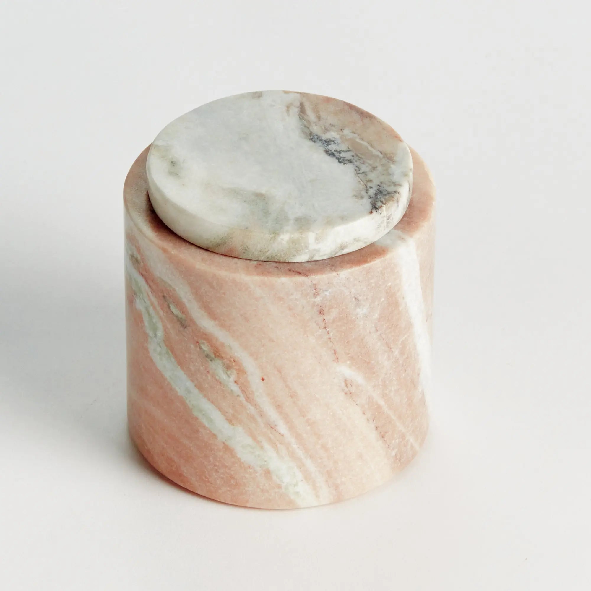 Jaqueline round marble lidded box with natural brown veining