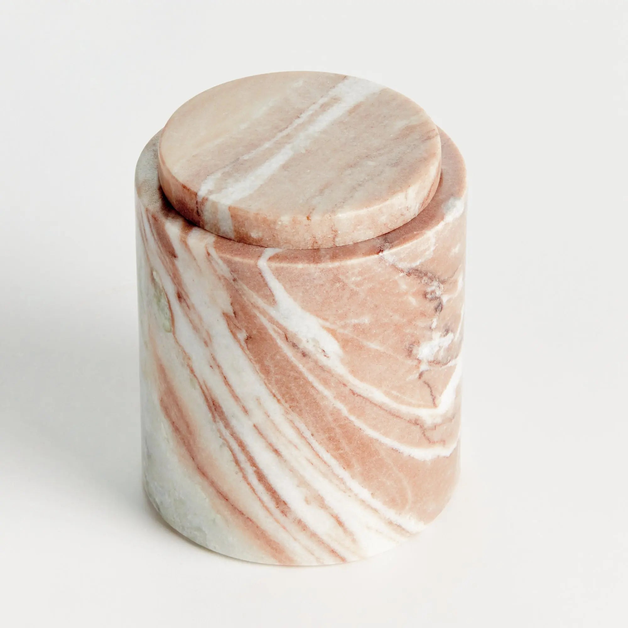 Jaqueline round marble lidded box with natural brown veining - Tall