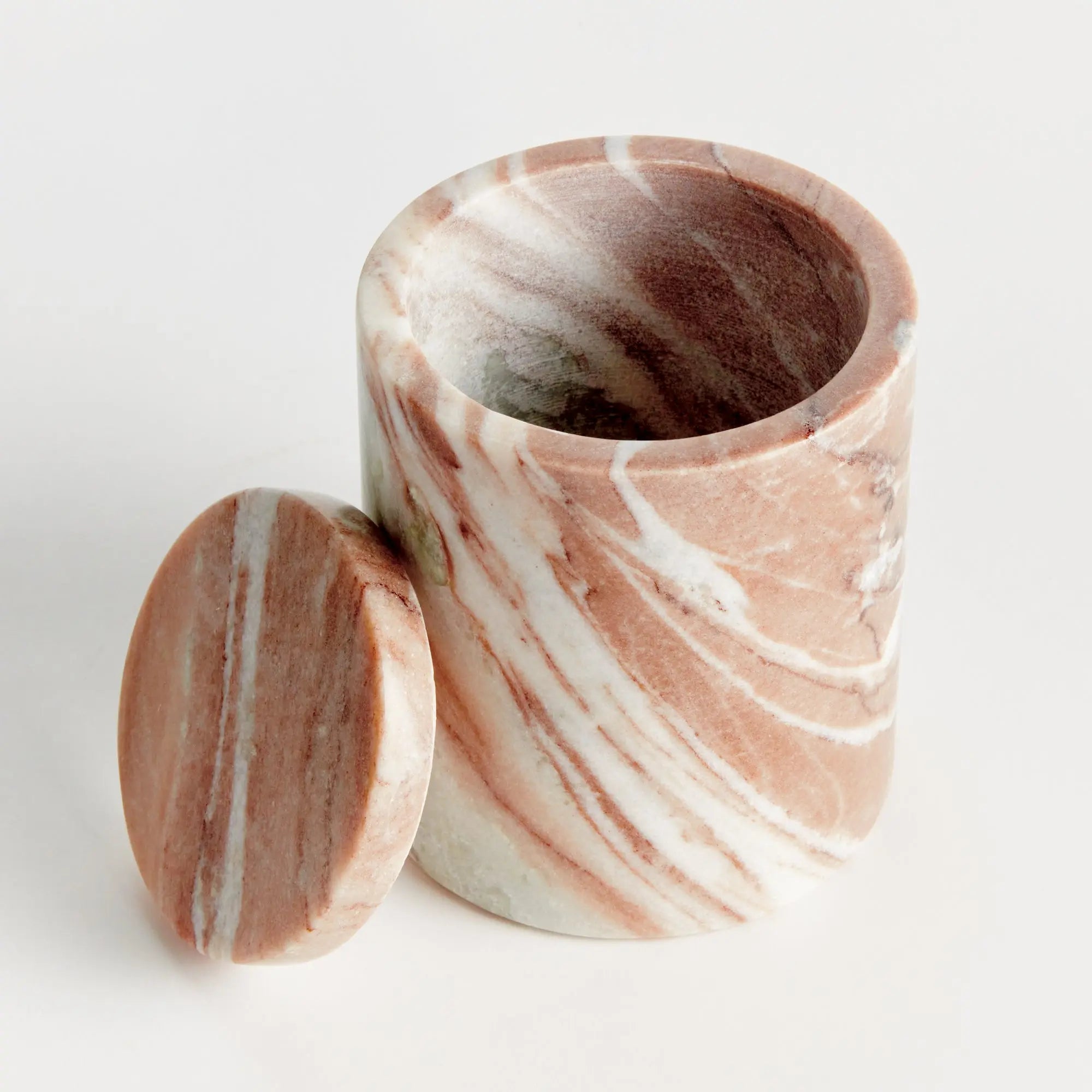 Jaqueline round marble lidded box with natural brown veining - Tall