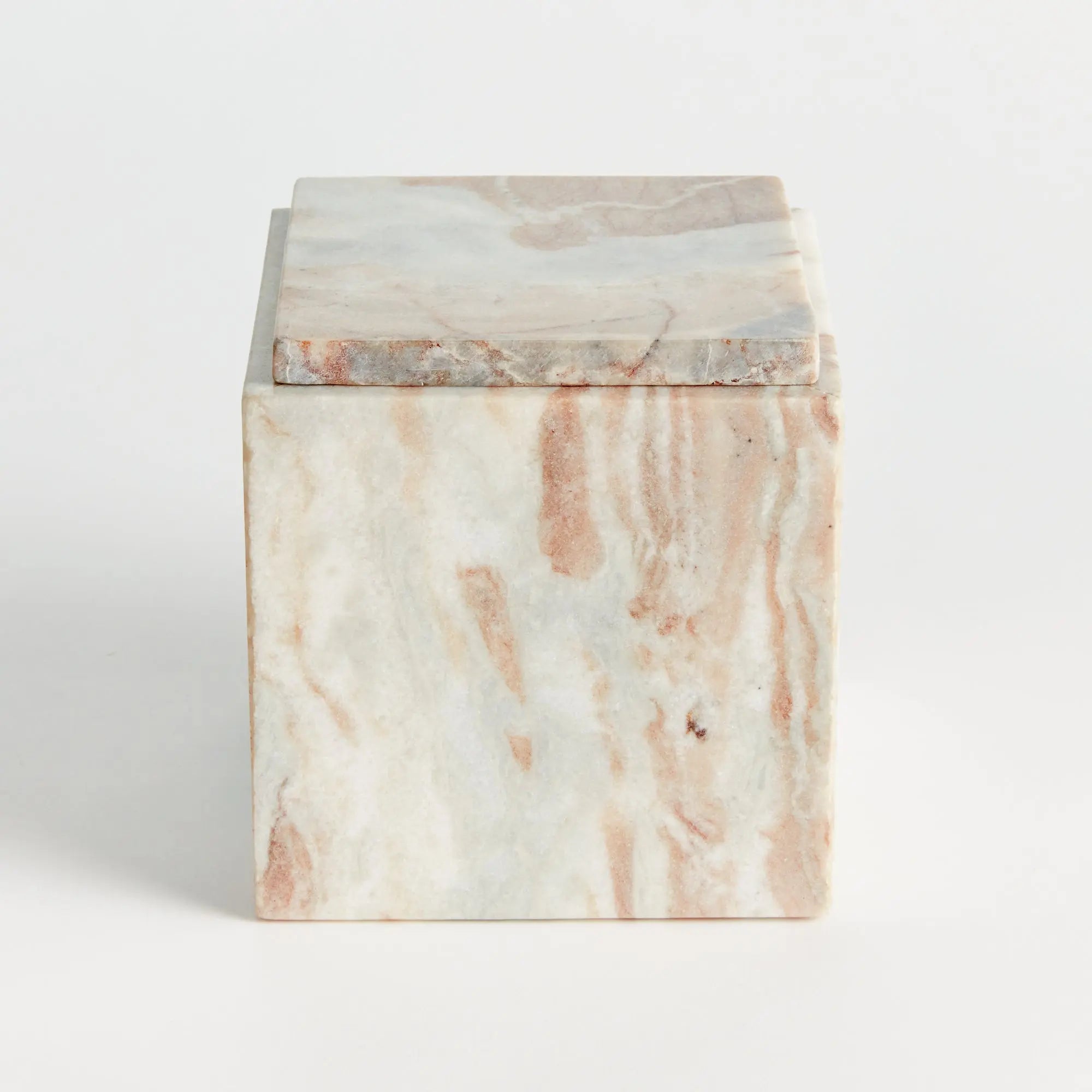 Jaqueline square marble lidded box with natural brown veining - Tall