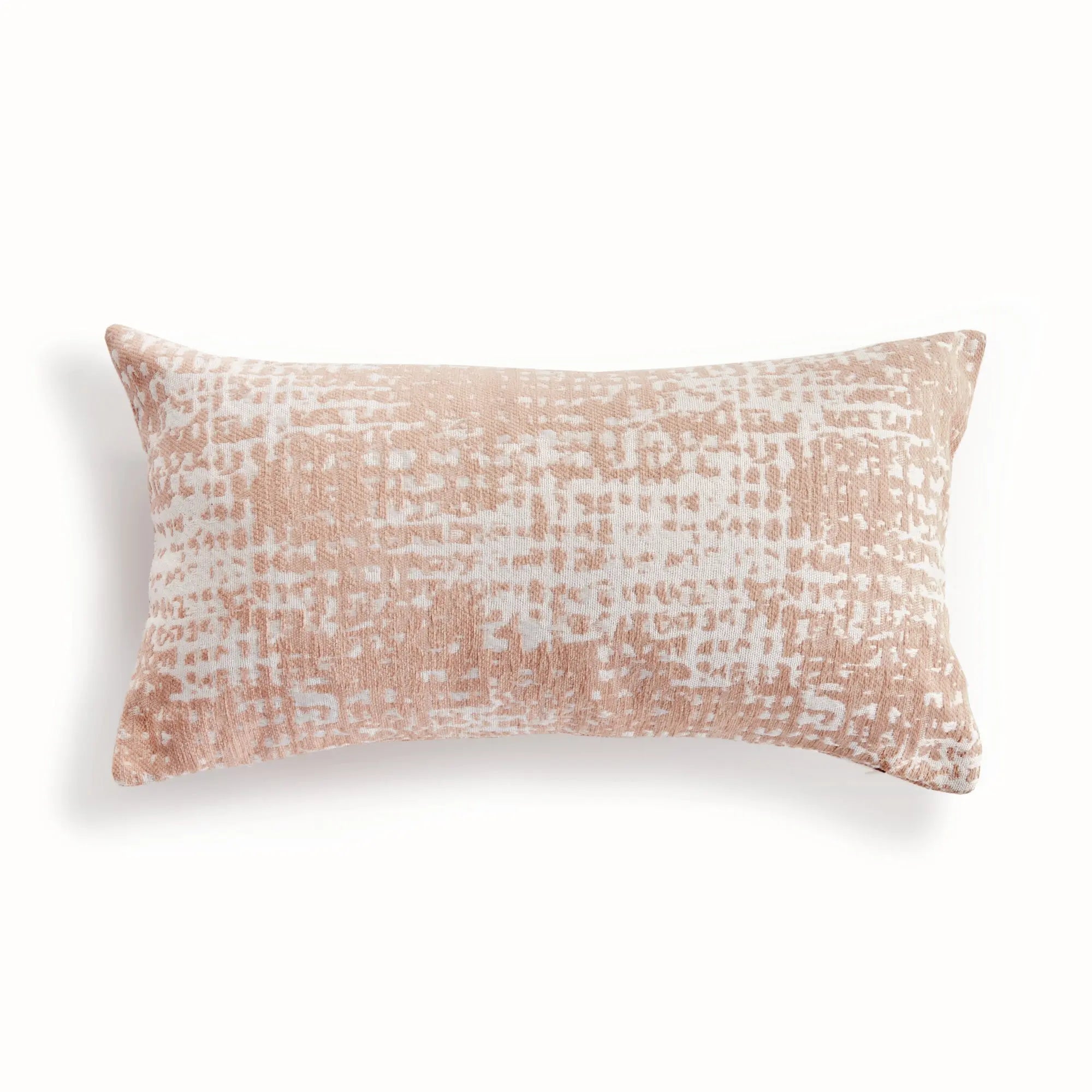 Blush Rectangular pillow with a textured pattern on a white background