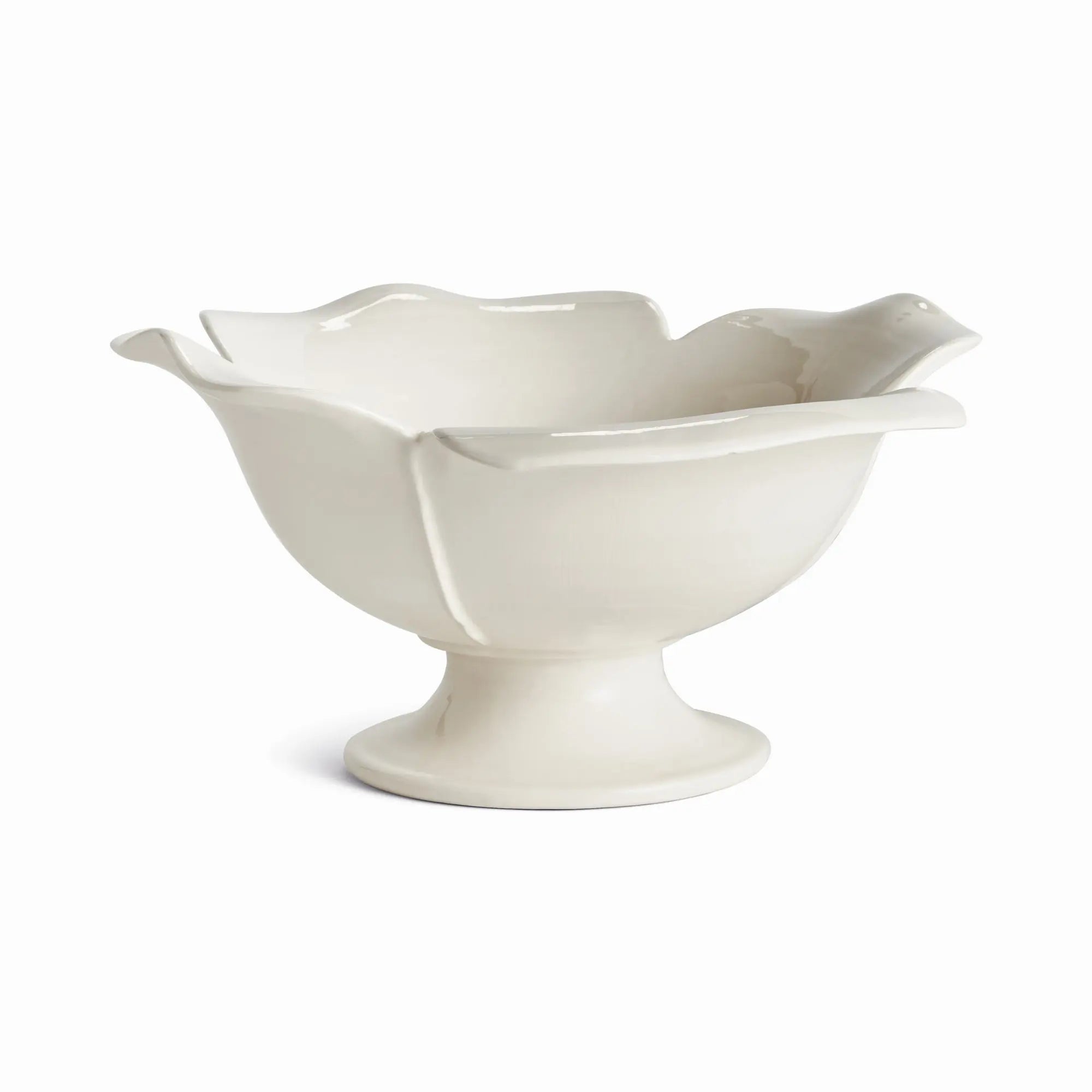 Handmade ceramic footed bowl with petal design in white glaze