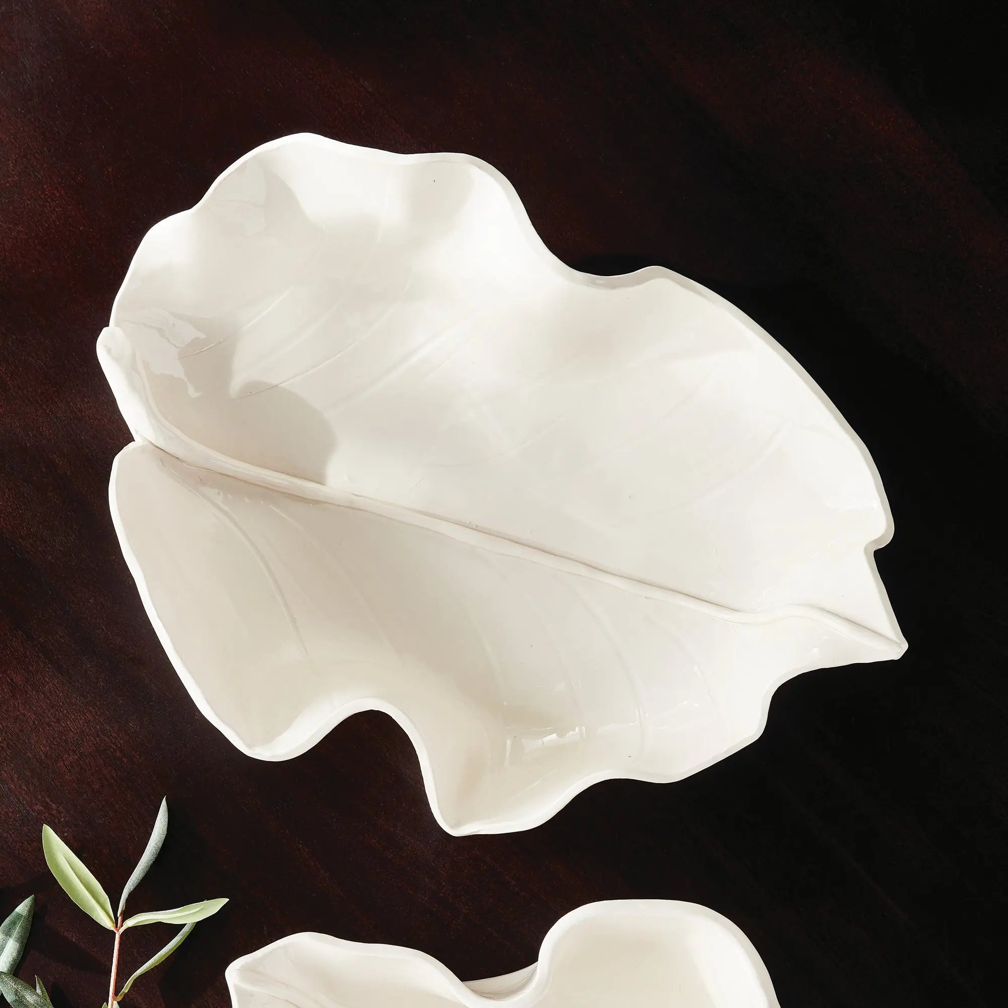 Handcrafted ceramic leaf sculpture in white glaze – small size