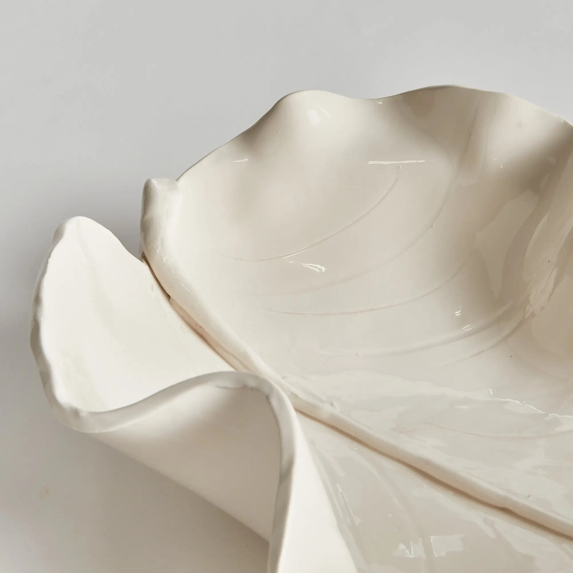 Handcrafted ceramic leaf sculpture in white glaze – small size