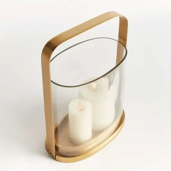 AILA Hurricane Candleholder - Oval Glass & Matte Brass Accent Napa Home & Garden