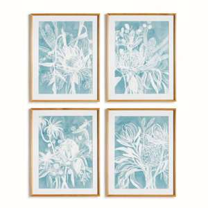 Protea Abstract Prints in Soft Blue, Set of 4