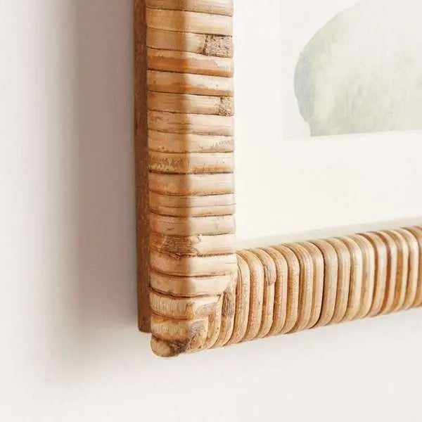Coastal Greenery Prints - Set of 4 Rattan-Wrapped Botanical Art - Villa Decor & Design