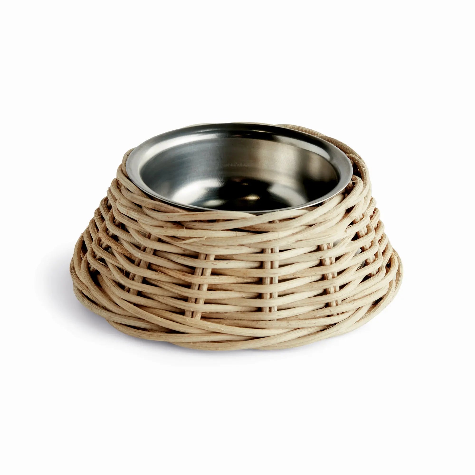 Normandy gray rattan pet bowl with removable stainless steel insert – Small size