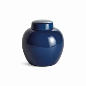 Koa Lidded Ceramic Ginger Jar in Navy