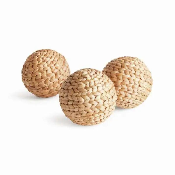 Jace Water Hyacinth Orbs - Set of 3 Woven Decorative Spheres - Villa Decor & Design