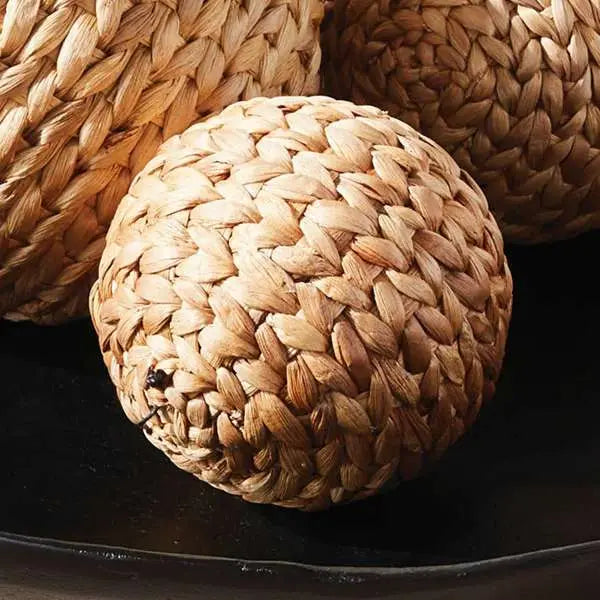 Jace Water Hyacinth Orbs - Set of 3 Woven Decorative Spheres - Villa Decor & Design