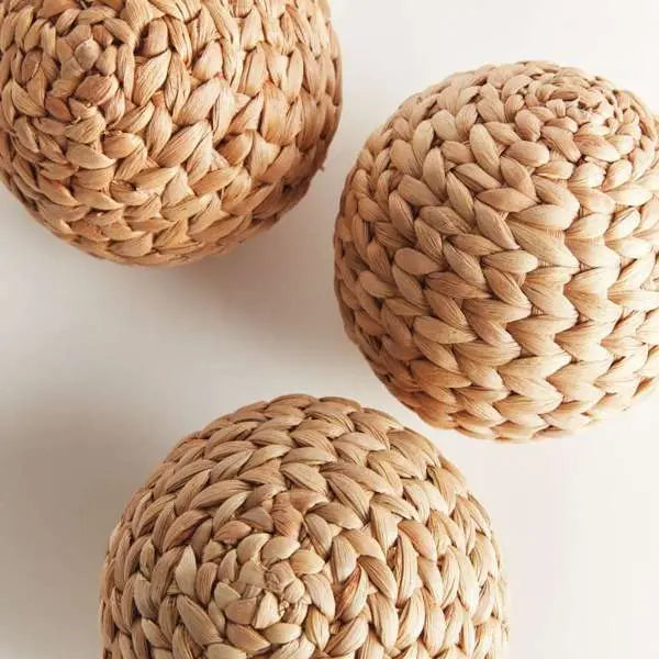 Jace Water Hyacinth Orbs - Set of 3 Woven Decorative Spheres - Villa Decor & Design