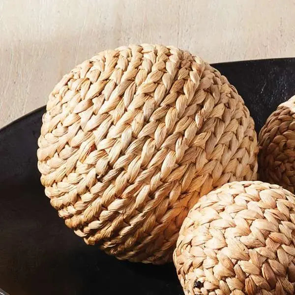 Jace Water Hyacinth Orbs - Set of 3 Woven Decorative Spheres - Villa Decor & Design
