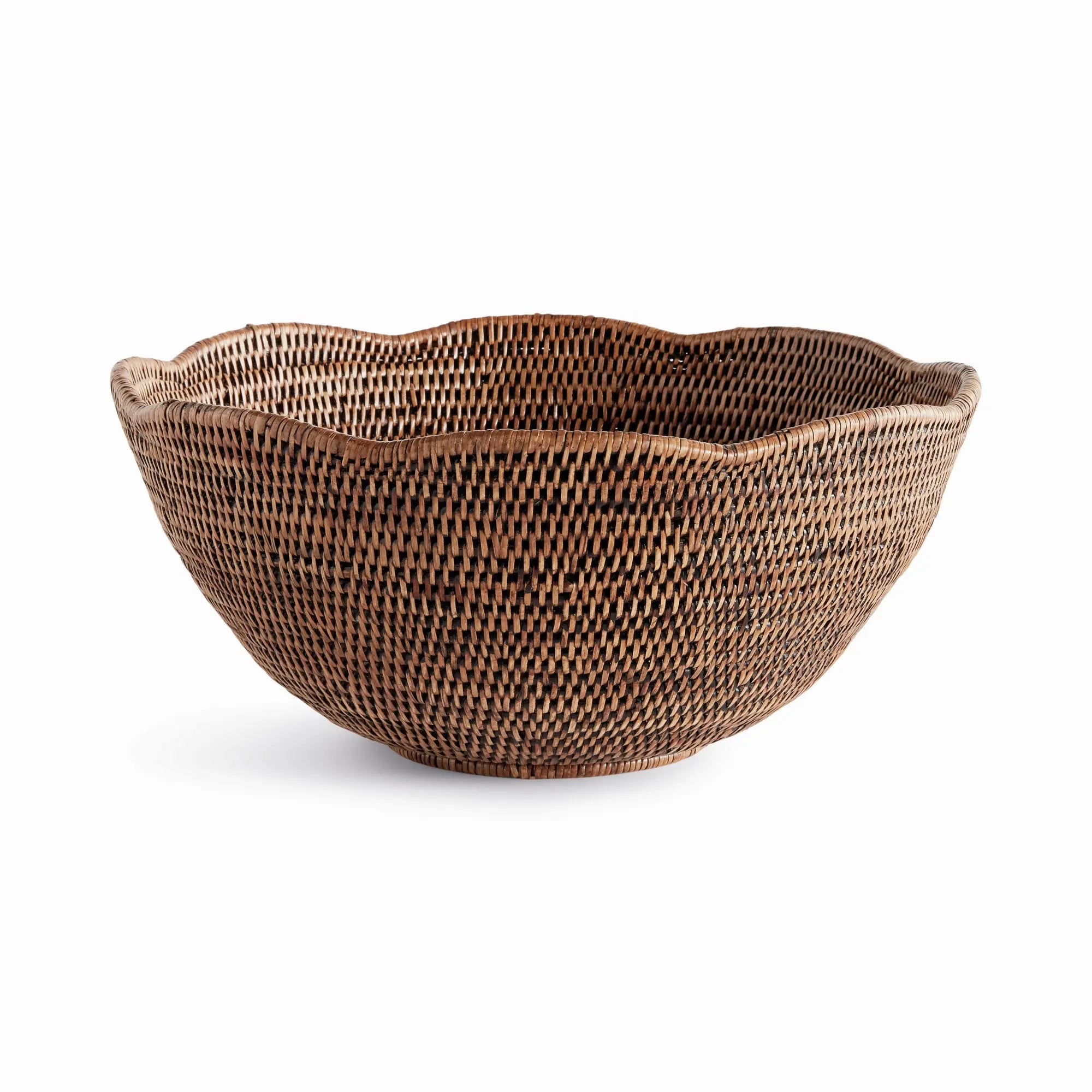 Burma Rattan Scalloped Edge Bowl - Warm Brown | LARGE