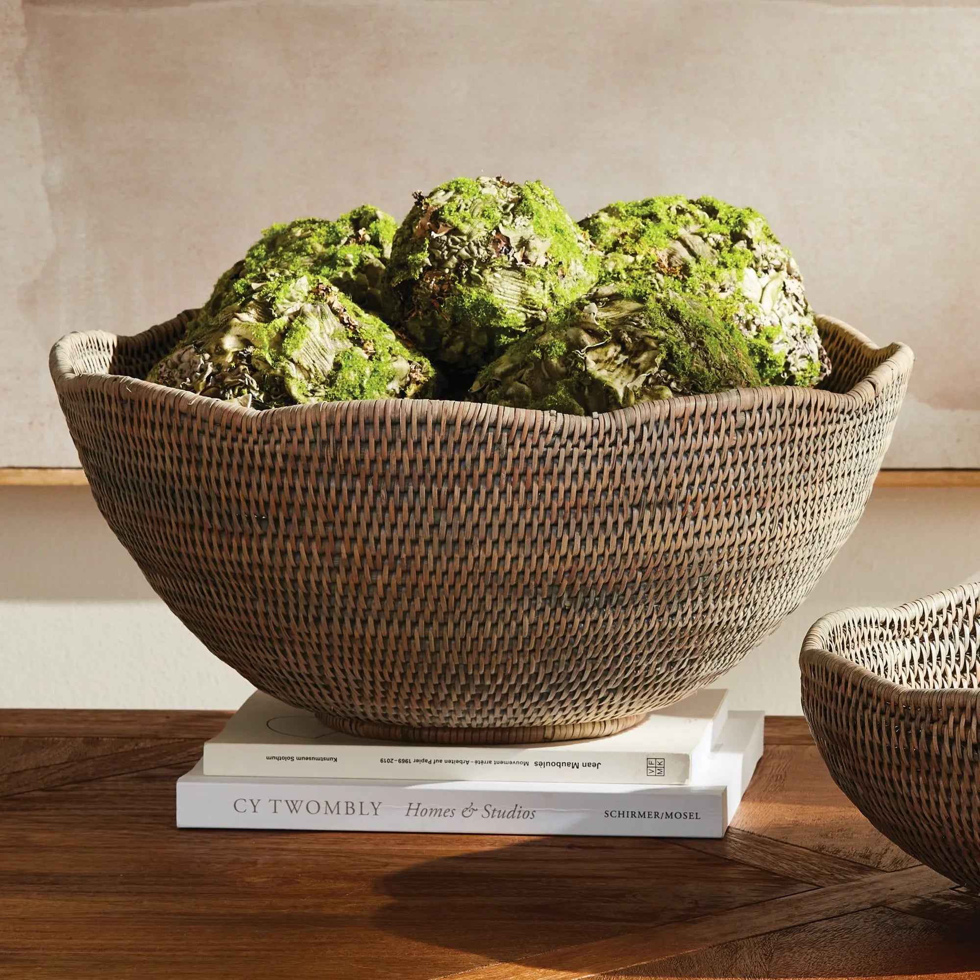 Burma Rattan Scalloped Edge Bowl - LARGE, Graywash