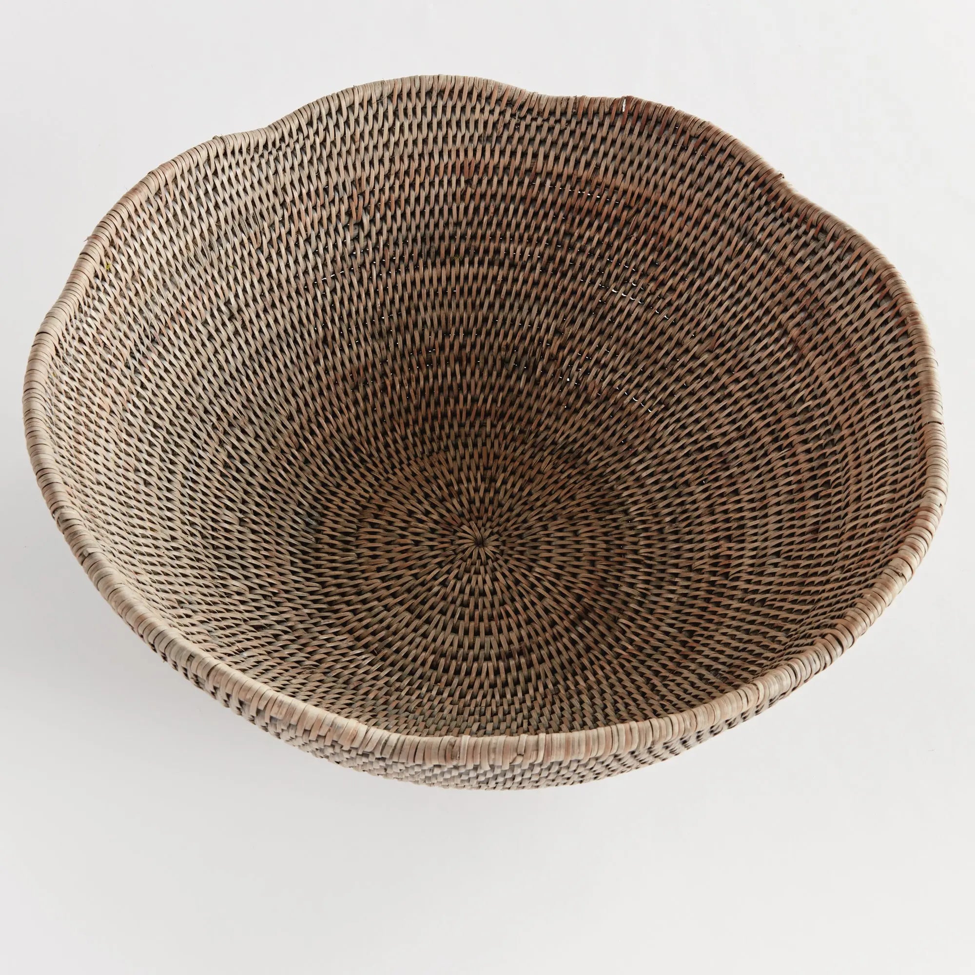 Burma Rattan Scalloped Edge Bowl - LARGE, Graywash