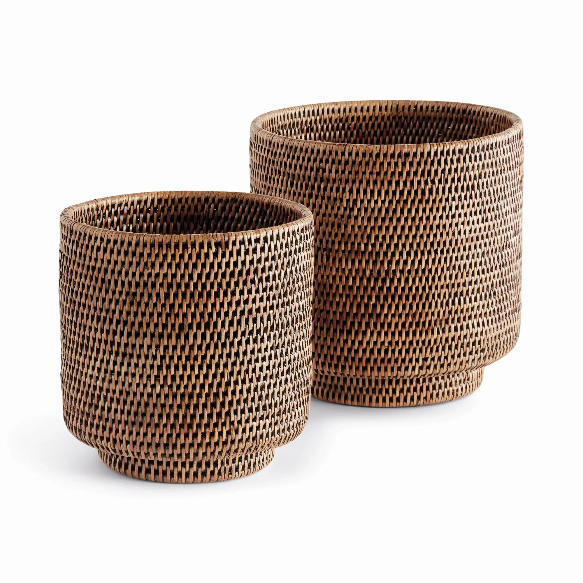 Burma Rattan Cachepot Set - 2 Handwoven Planters | Warm Brown - Villa Decor & Design