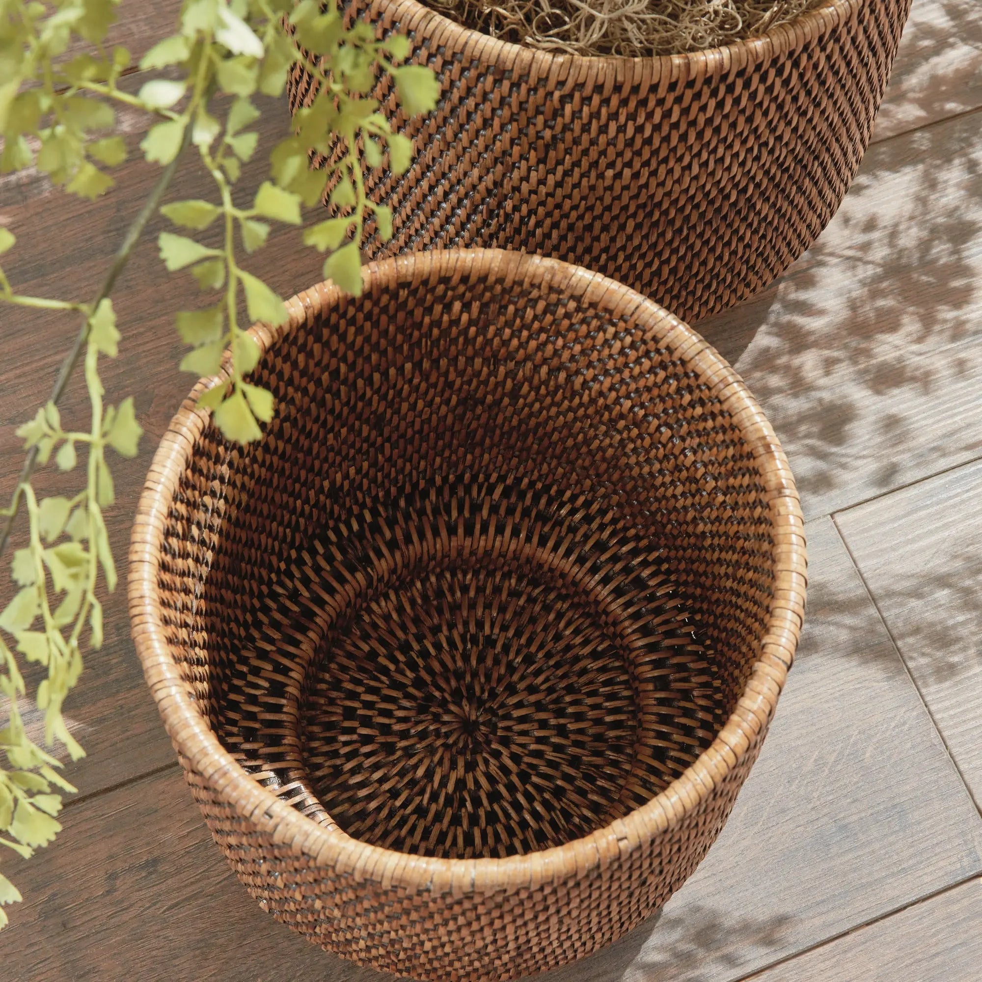Burma Rattan Cachepot Set - 2 Handwoven Planters | Warm Brown - Villa Decor & Design