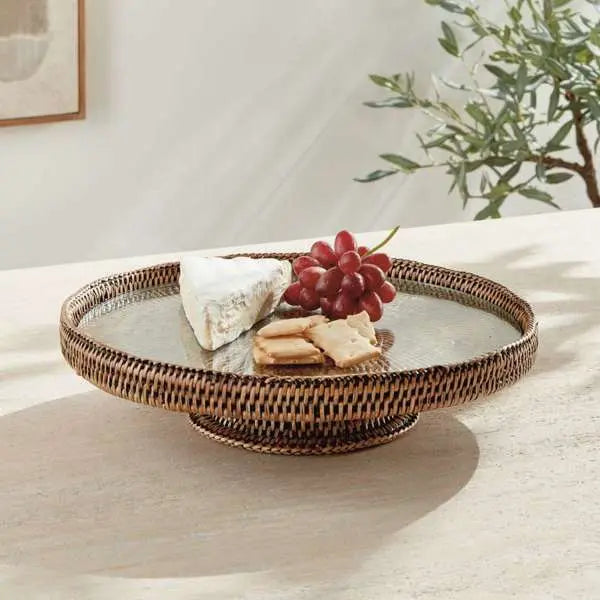 Burma Rattan Serving Stand - Glass Insert | Graywash, Whitewash, or Warm Brown Napa Home & Garden