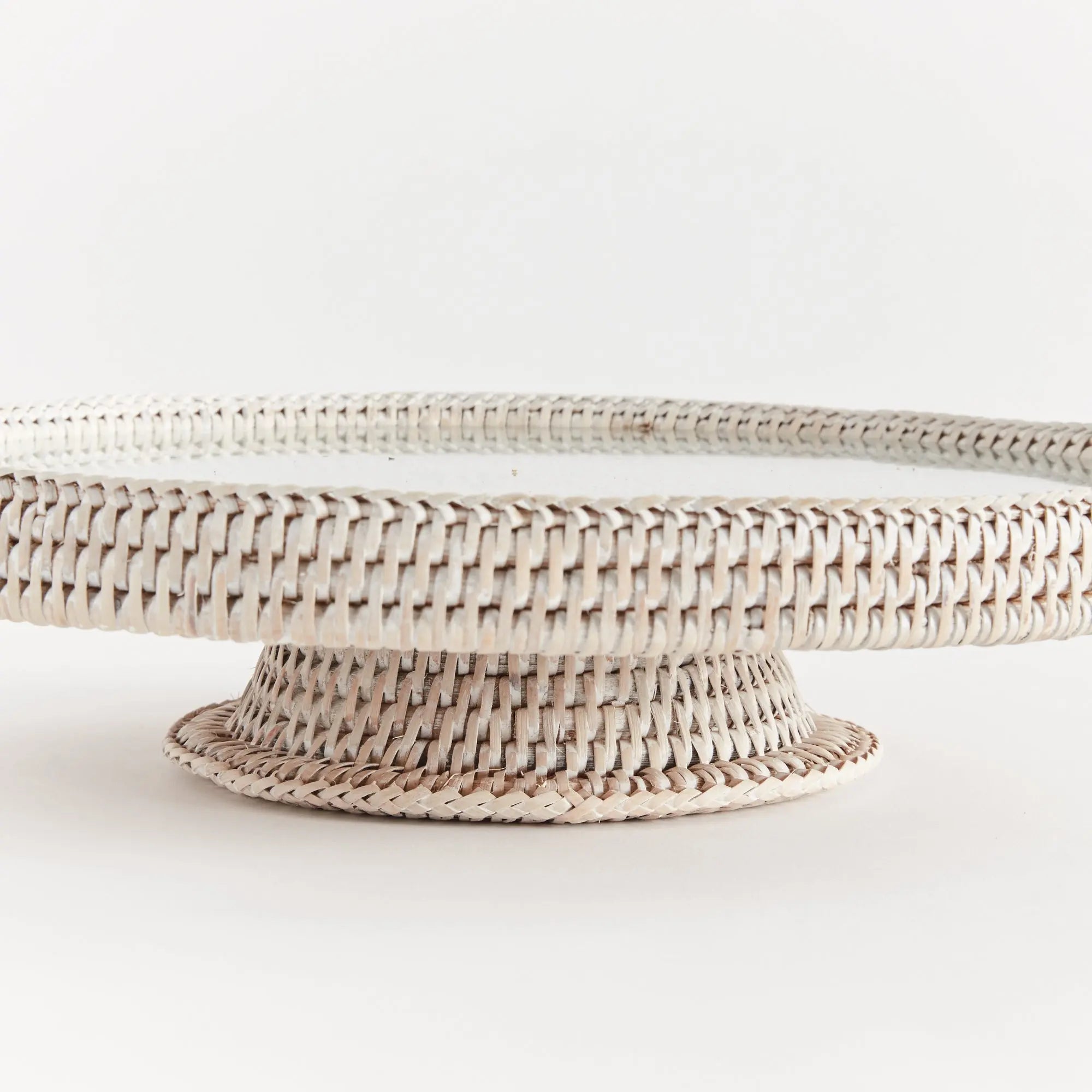 Whitewash Rattan Serving Stand with Glass Insert