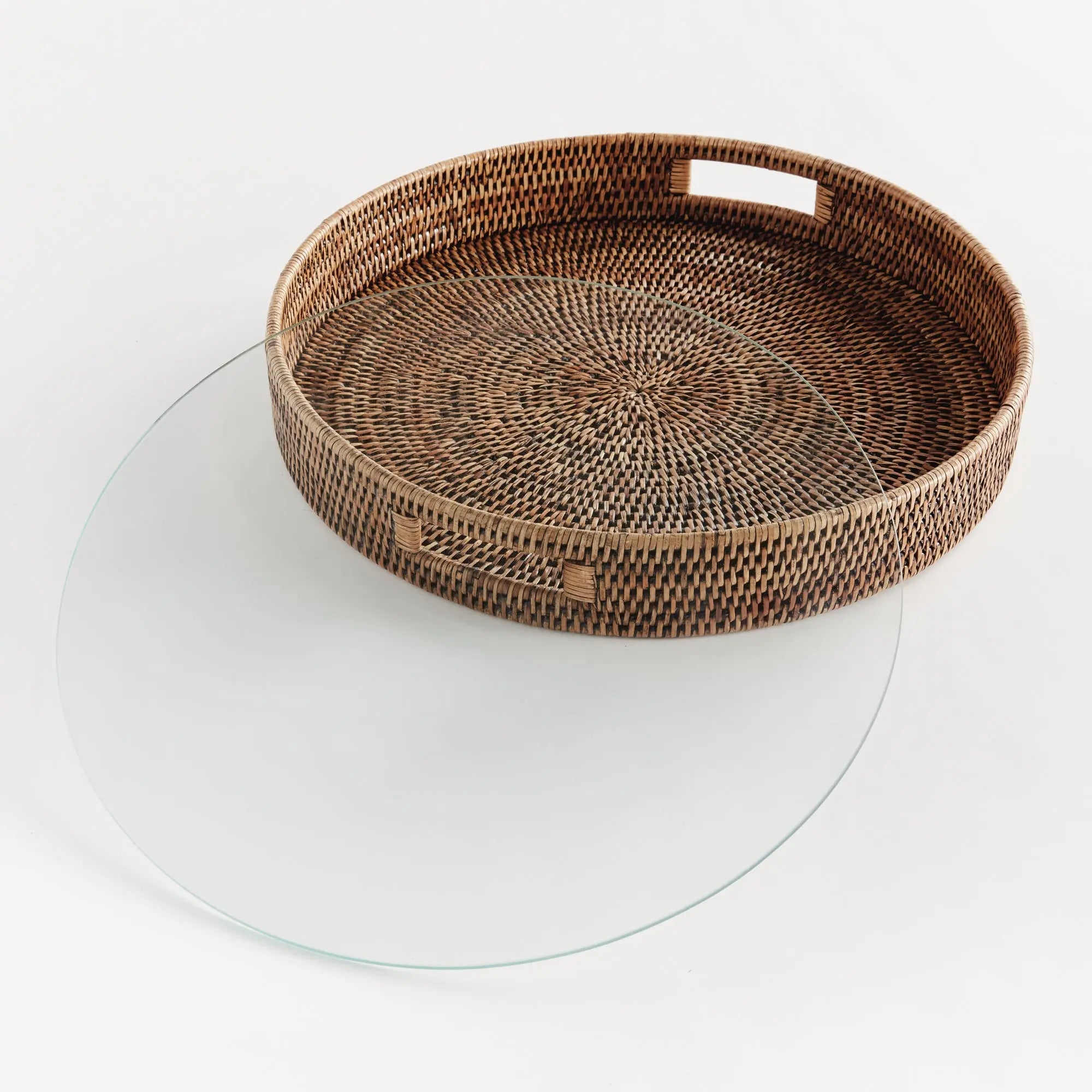 Burma Rattan Round Serving Tray - Warm Brown - LARGE