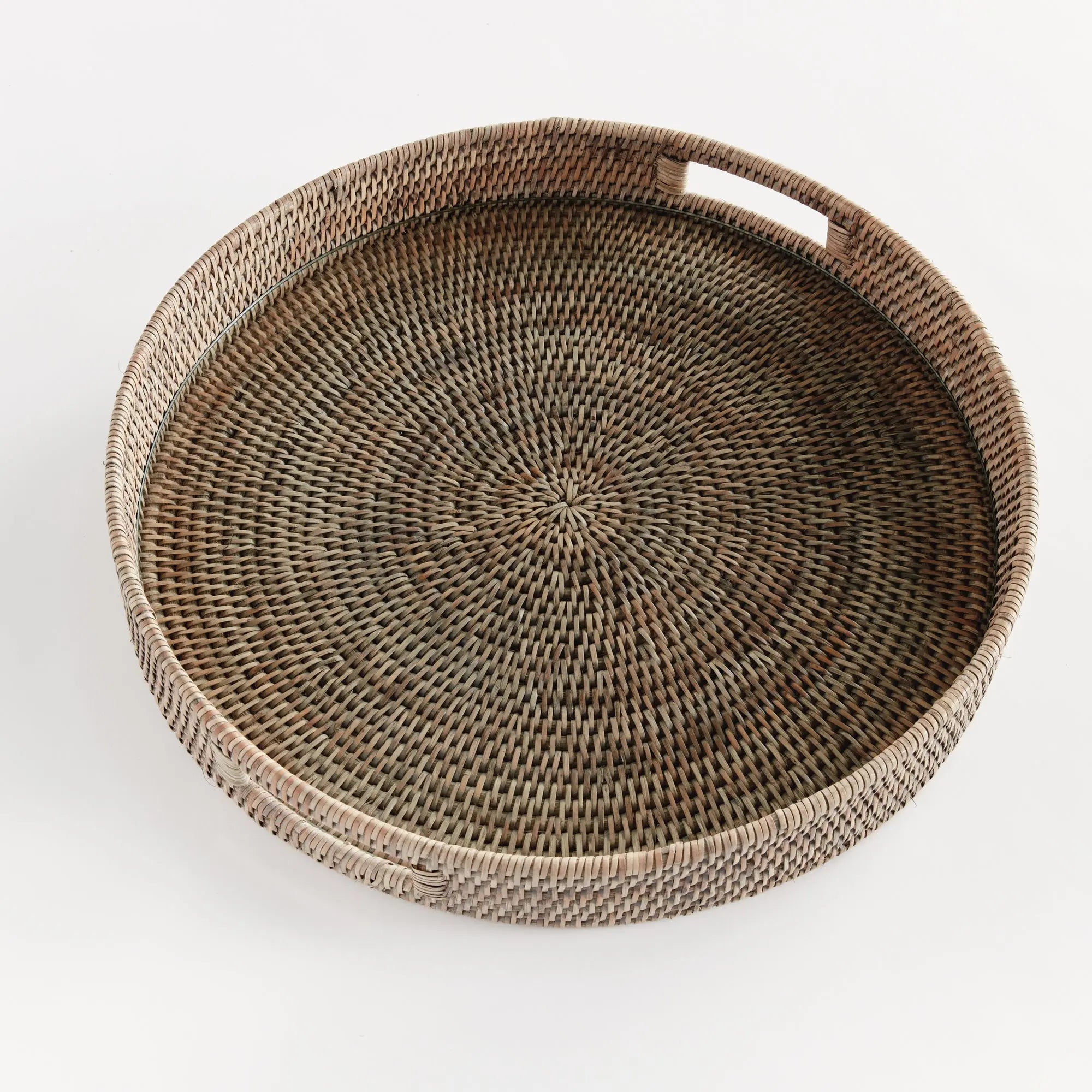 Burma Rattan Round Serving Tray - Graywash