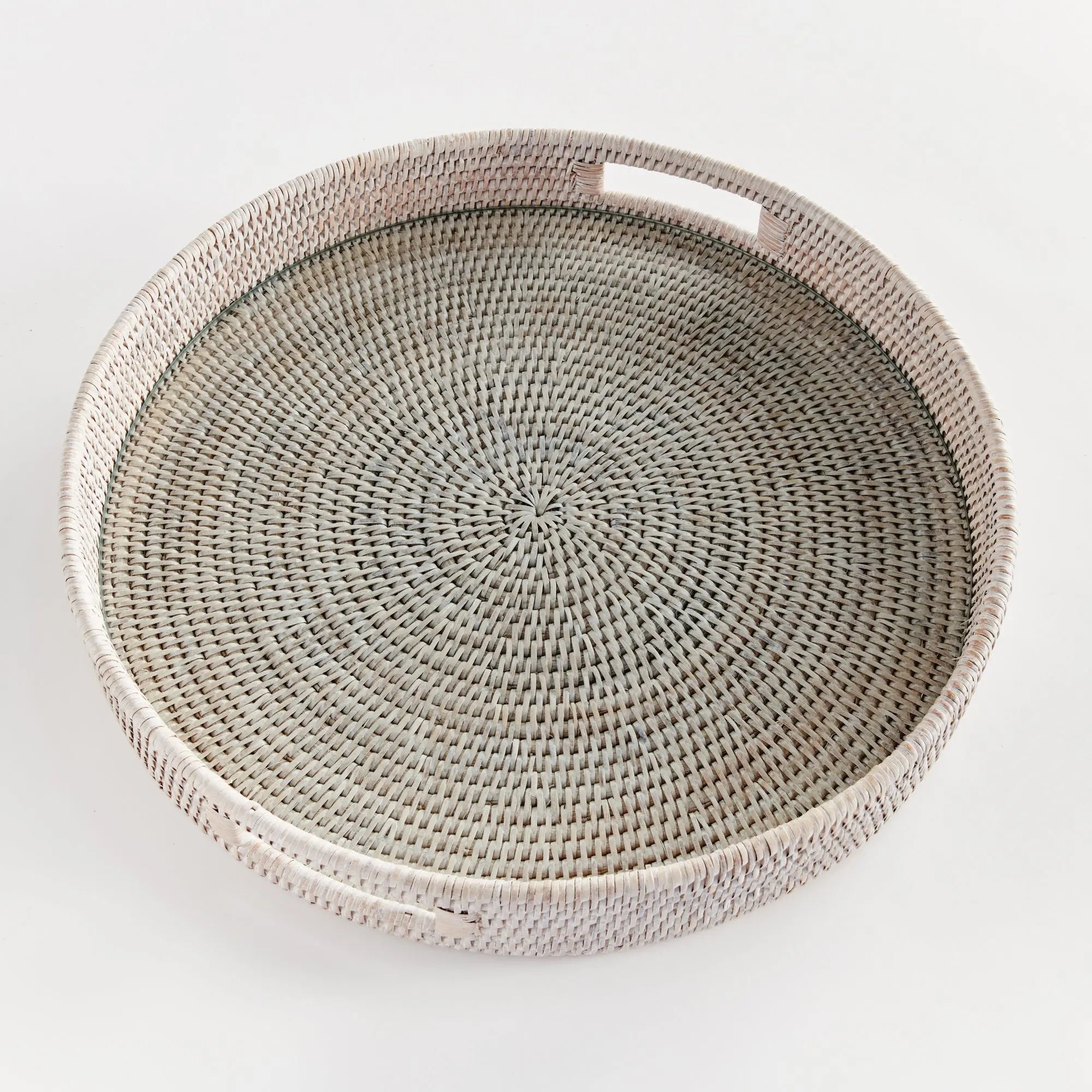 Burma Rattan Round Serving Tray - Whitewash LARGE
