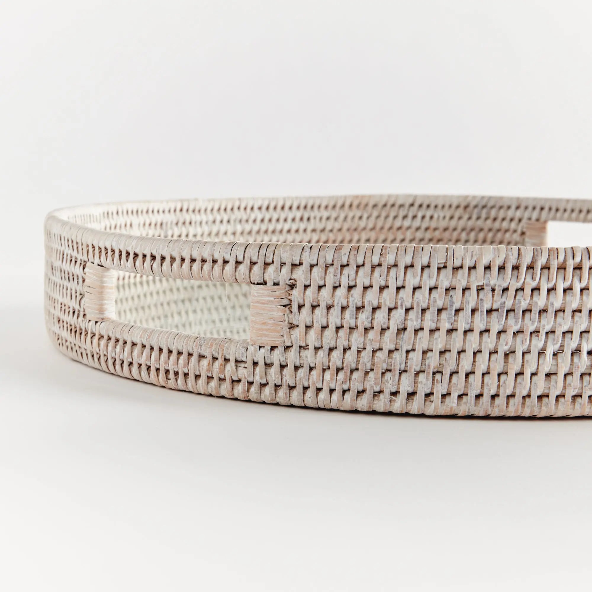 Burma Rattan Round Serving Tray - Whitewash LARGE