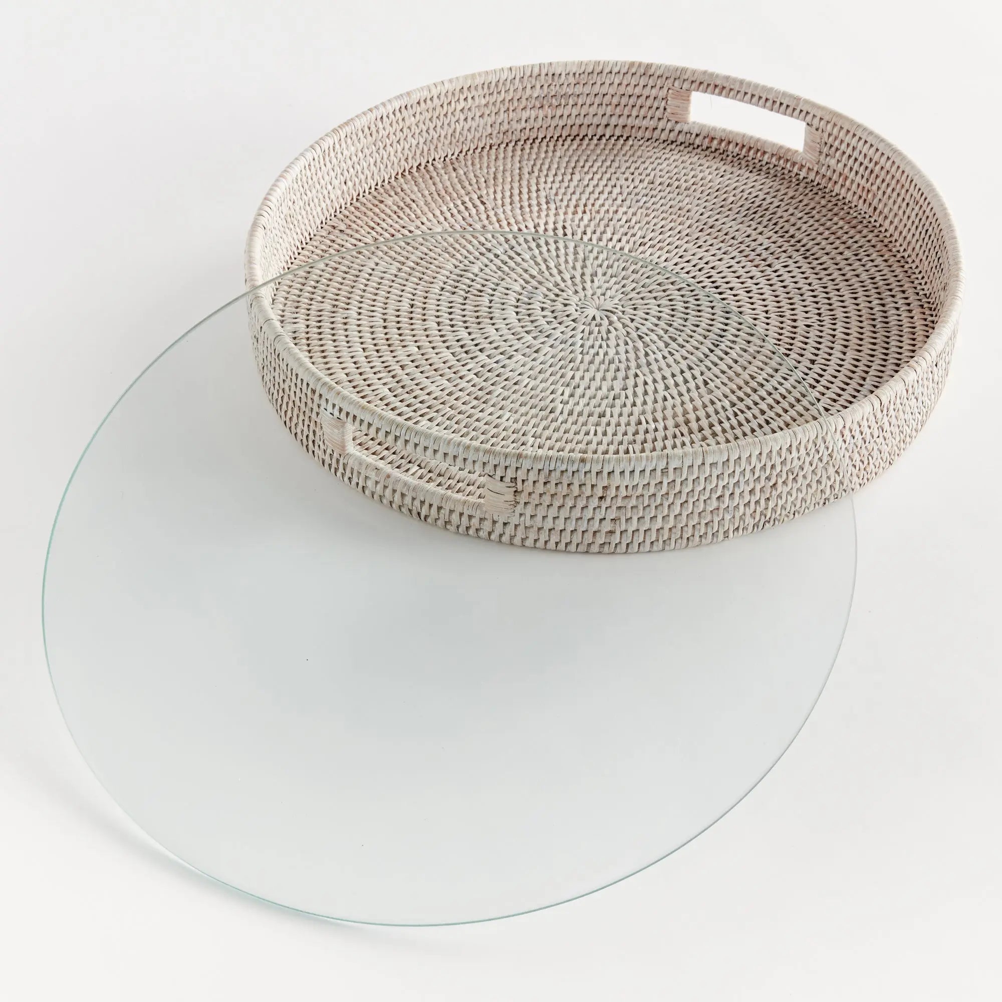 Burma Rattan Round Serving Tray - Whitewash LARGE