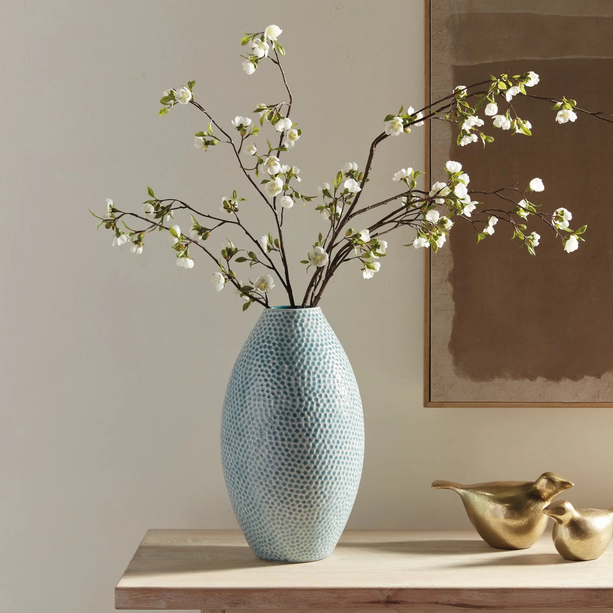 Miro Vase Tall - Handcrafted ceramic vase with organic dotted texture in blue