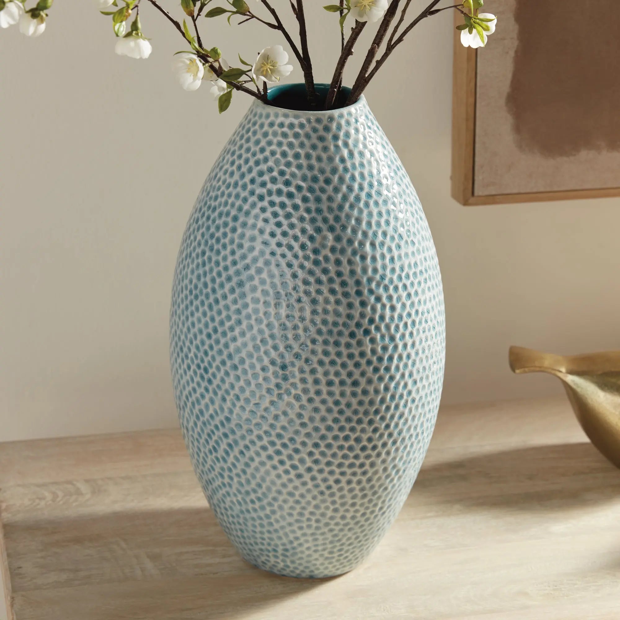 Miro Vase Tall - Handcrafted ceramic vase with organic dotted texture in blue