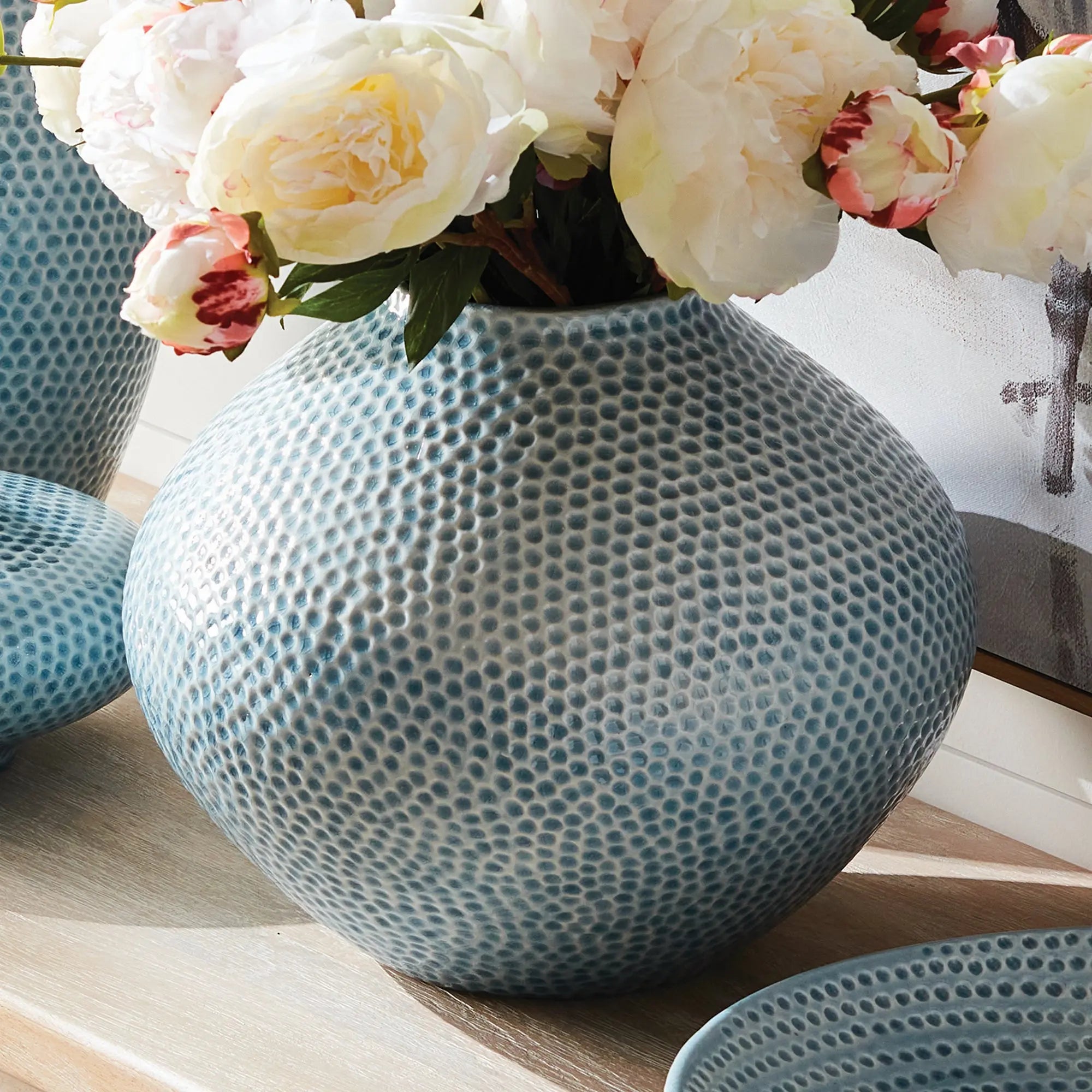Miro Vase Medium - Handcrafted ceramic vase with organic dotted texture in blue