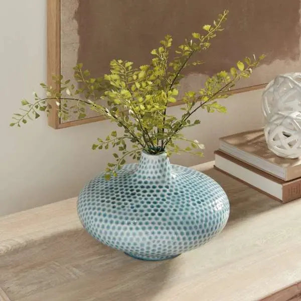 Miro Short Vase - Handcrafted ceramic vase with organic dotted texture in blue
