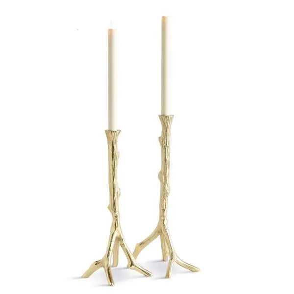 Bram Cast Aluminum Taper Candle Holders Set of 2 | Gold Napa Home & Garden