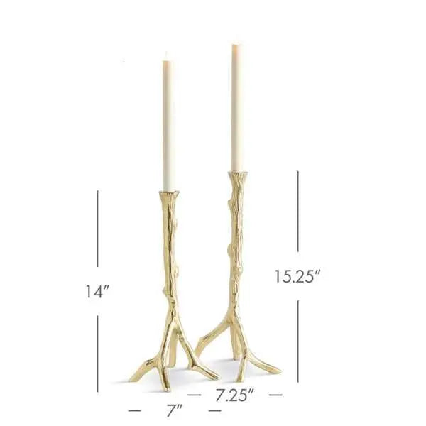 Bram Cast Aluminum Taper Candle Holders Set of 2 | Gold Napa Home & Garden