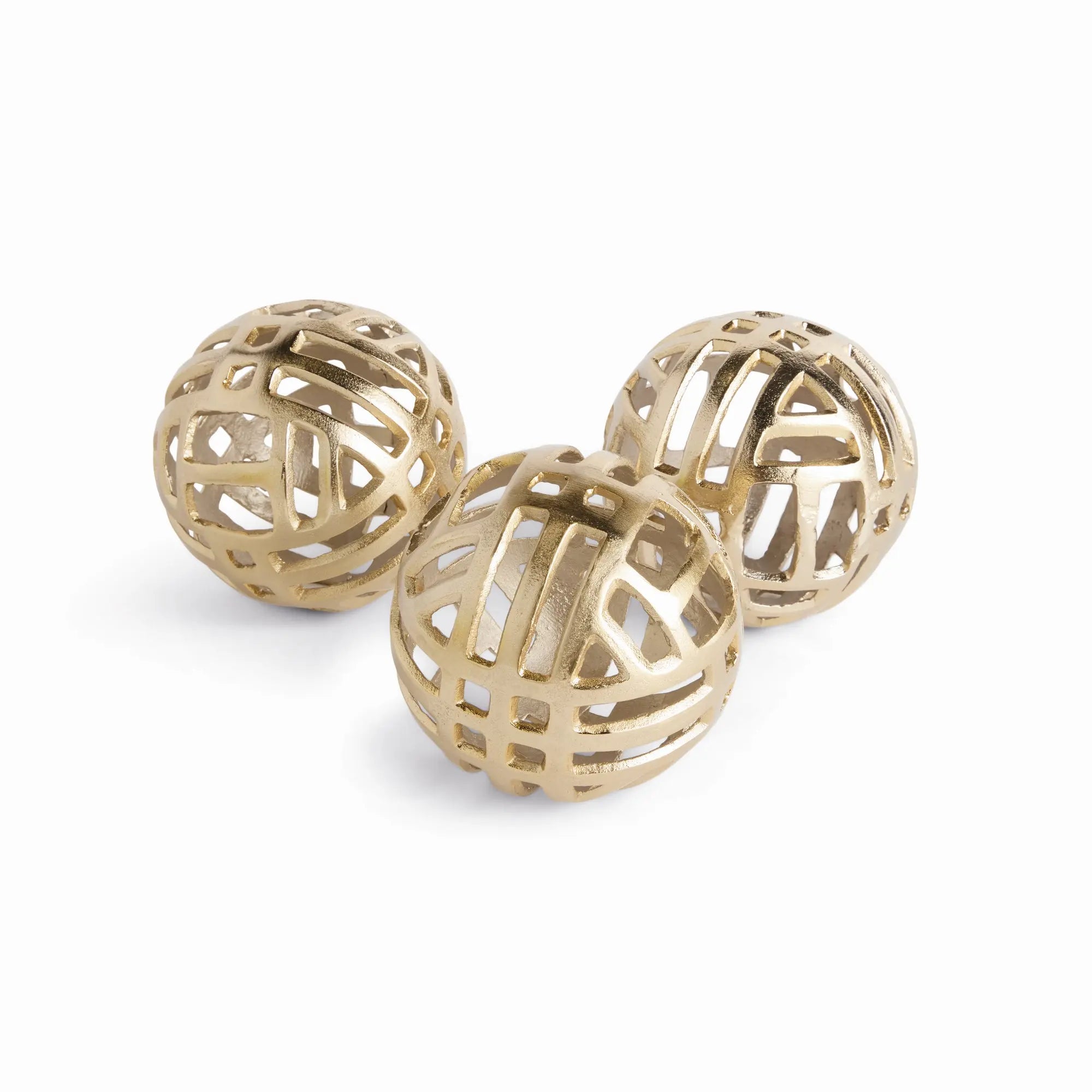 Candace Sculptural Orbs - Set of 3 Champagne Gold Cast Aluminum - Villa Decor & Design