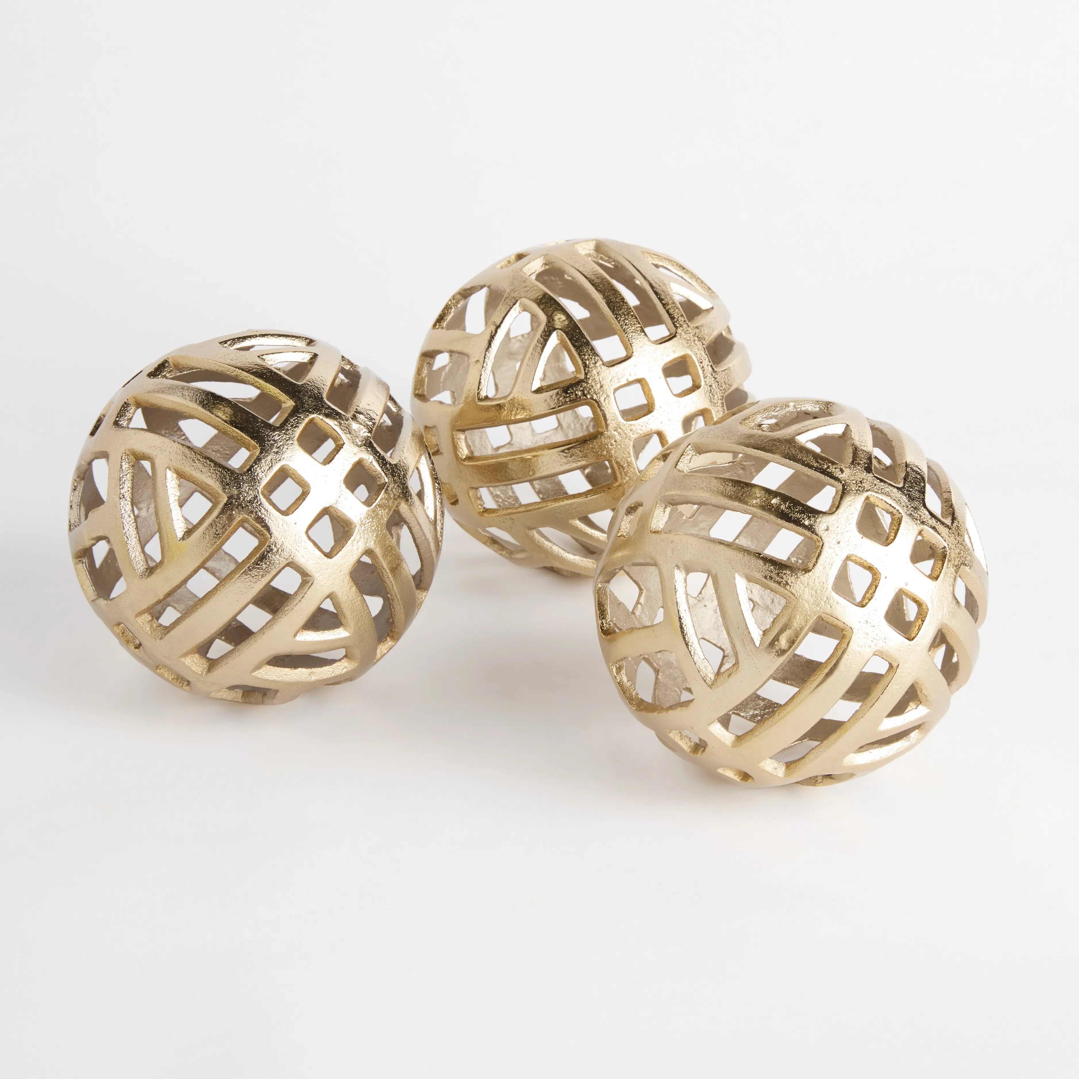 Candace Sculptural Orbs - Set of 3 Champagne Gold Cast Aluminum - Villa Decor & Design
