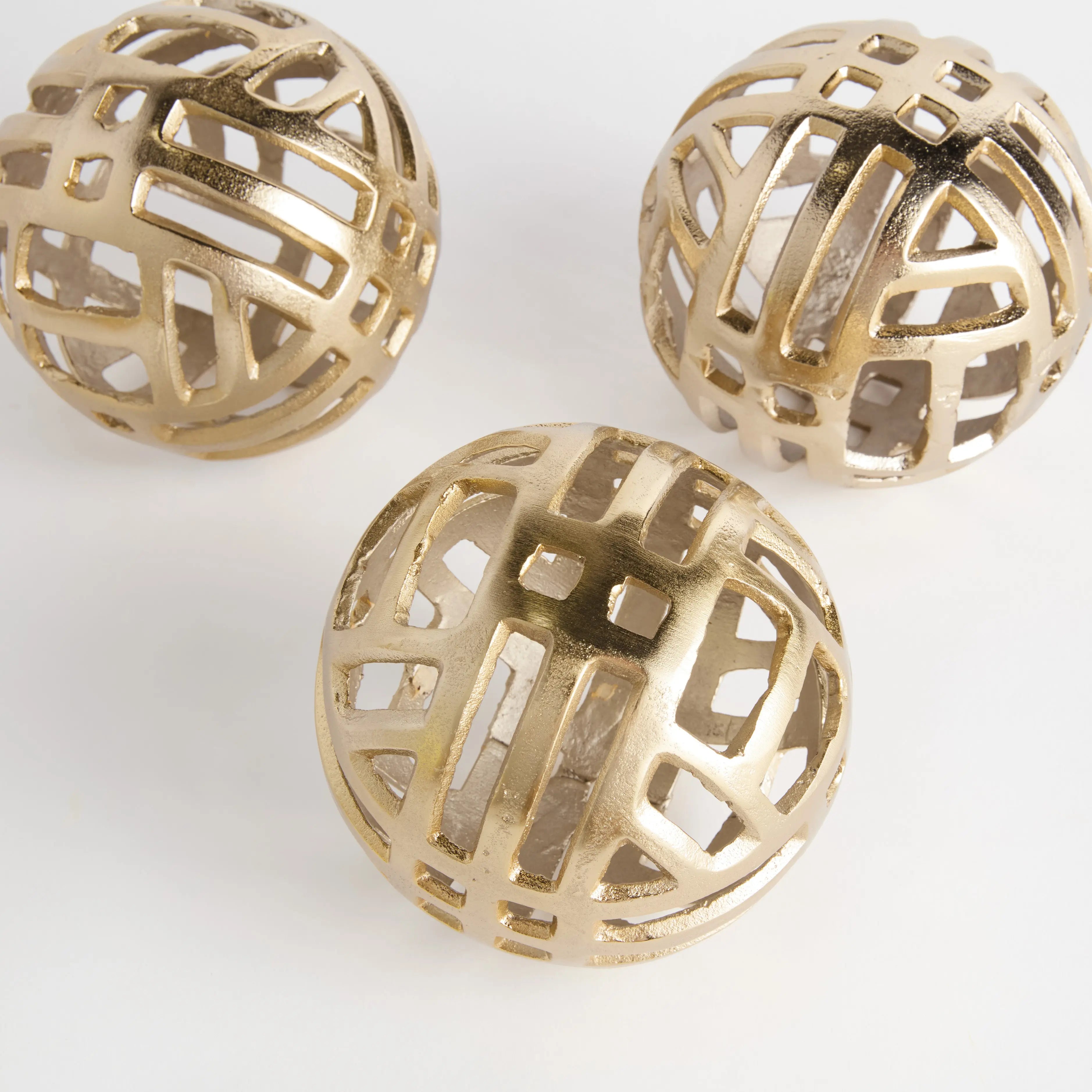 Candace Sculptural Orbs - Set of 3 Champagne Gold Cast Aluminum - Villa Decor & Design